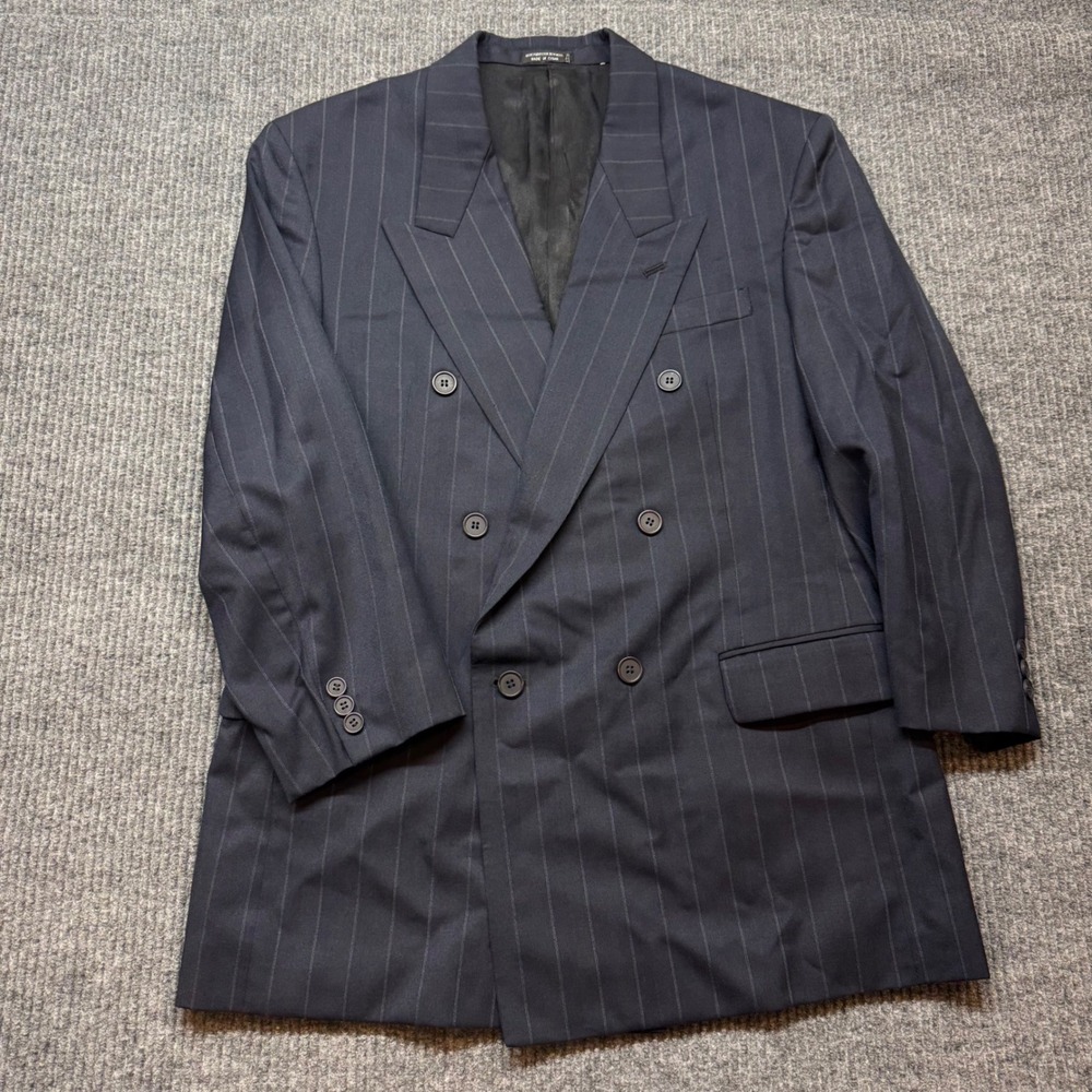 GGG Clothes Double Breasted Blazer Mens Navy Pinstripe Wool Blend Jacket
